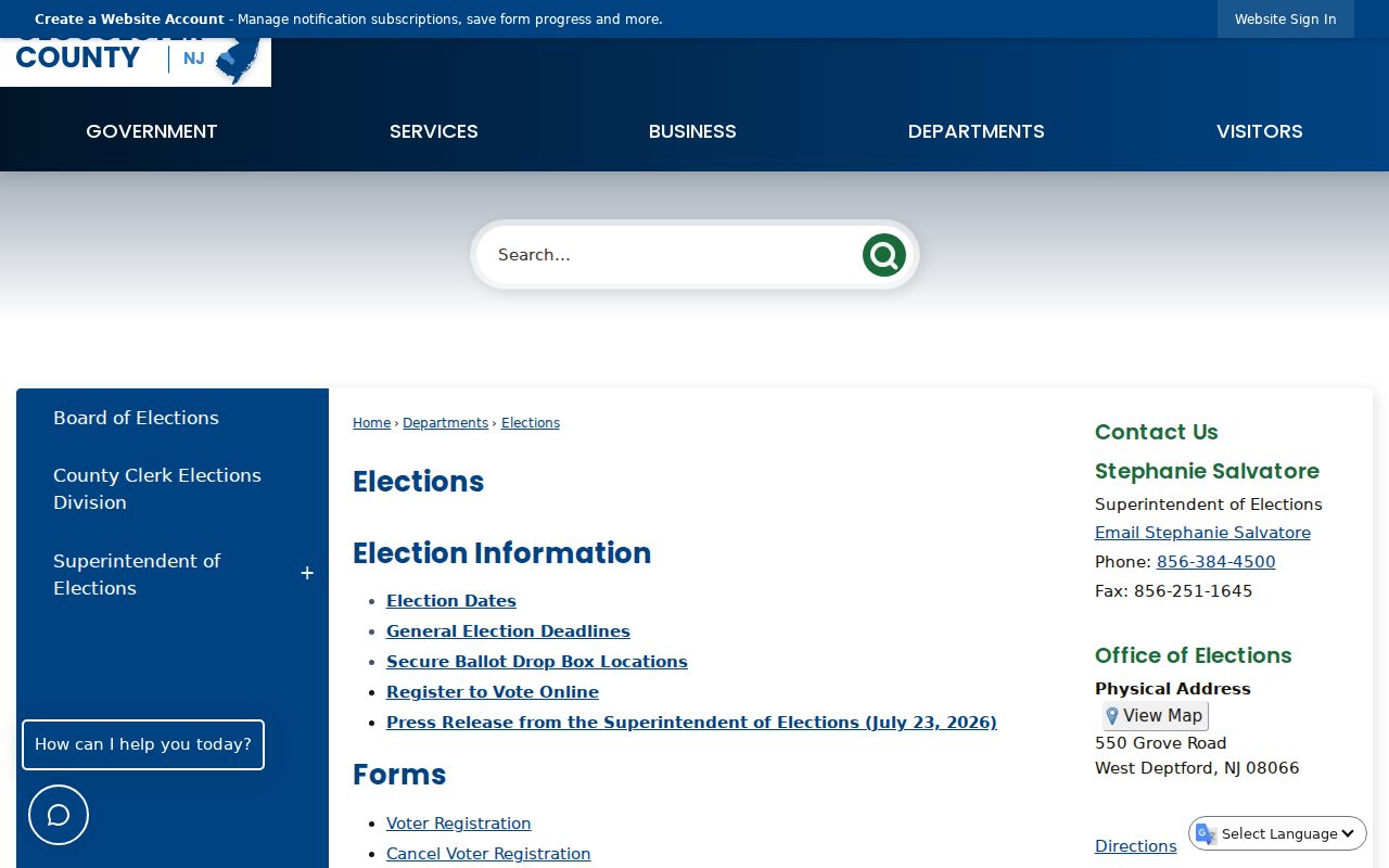 Monroe Township neighbors Gloucester County elections access page
