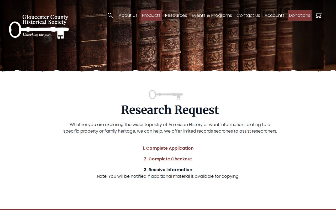 Monroe Township previous residents Gloucester County Historical Society residence research request form